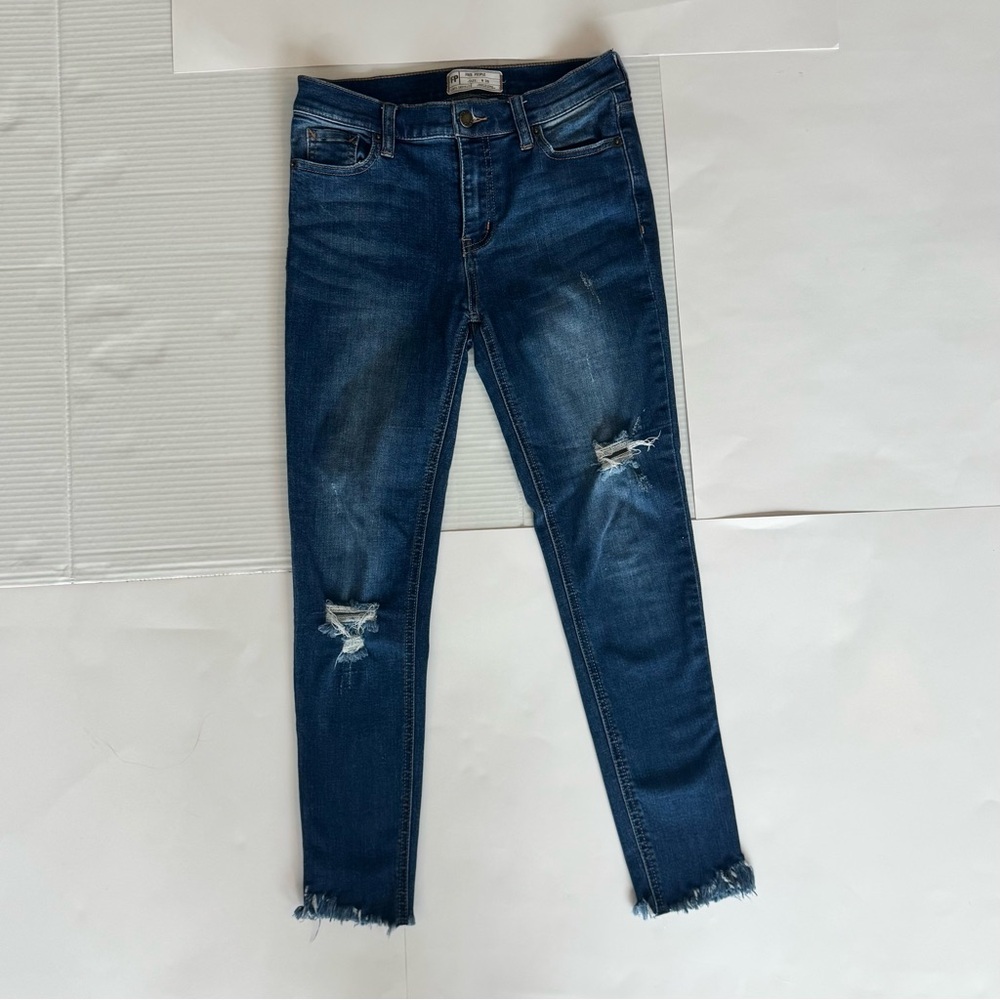 Free People Dark Blue Distressed Skinny Jeans